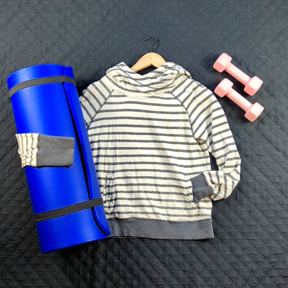 Garage Striped Cowl Neck Terry Cloth Backed Fabric Pullover